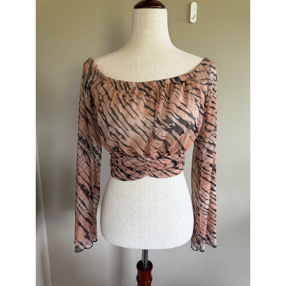 Juicy Gossip Sheer Crop Top Animal Print Long Sleeve Tie Back Women's Medium